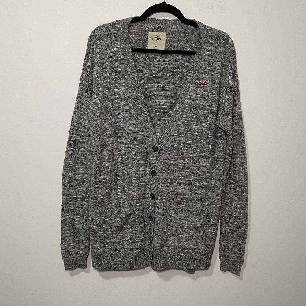 Hollister women’s grey Y2K long long sleeve button up oversized cardigan in M